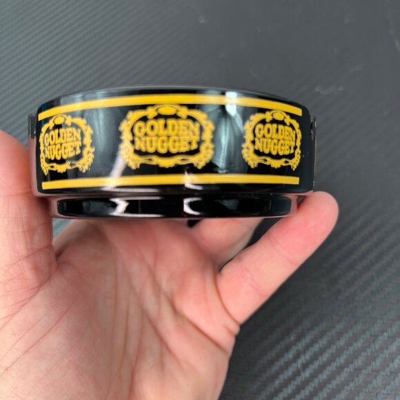 VTG Golden Nugget Black Glass Ashtray With Yellow Logo Casino Gambling MCM - Picture 6 of 8